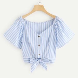 Blue and white stripe cropped top